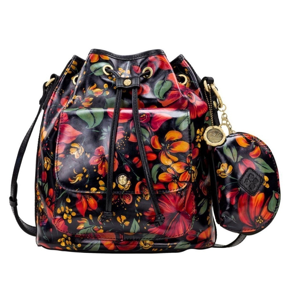 New PATRICIA NASH SABINA TROPICAL ESCAPE LEATHER DRAWSTRING CROSSBODY W/POUCH